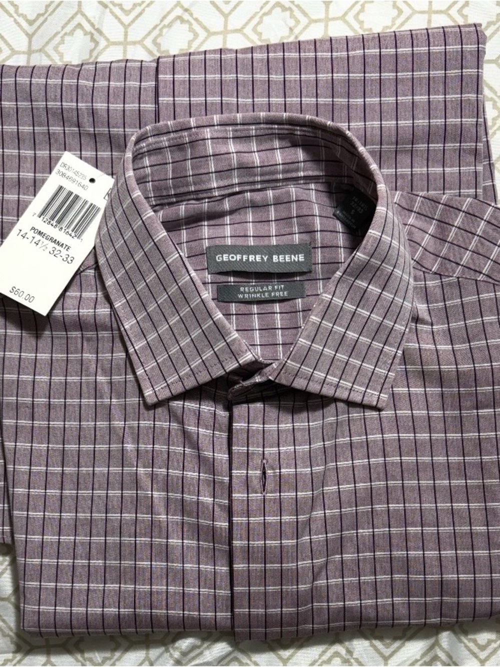 Geoffrey Beene Plaid Dress Shirt in Pomegranate and White